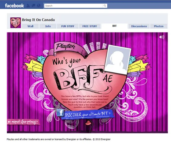 Playtex BFF Facebook Game and Fan Page